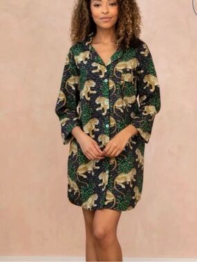 Printfresh Organic Cotton Poplin Bagheera Leopard Print Long Sleeve Pajama gown